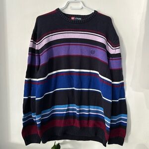 Chaps Men's Striped Thick Knit Sweater Logo Size XL Multi-Color Purple